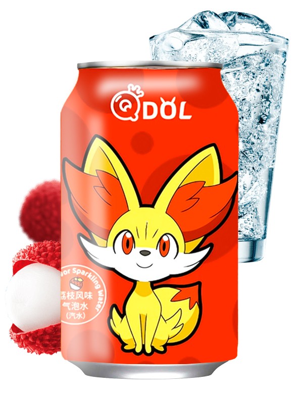 Agua Soda Sabor Lichi | Edición Pokemon Fennekin | Qdol 330 ml.