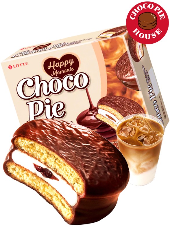 Choco Pie Coreano relleno de Crema de Té Latte con Azúcar Moreno | 12 Uds.